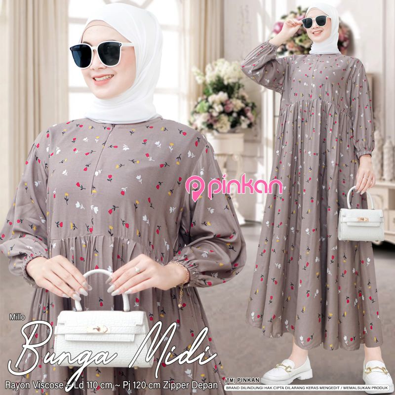 Gamis Motif Bunga Midi rayon viscose