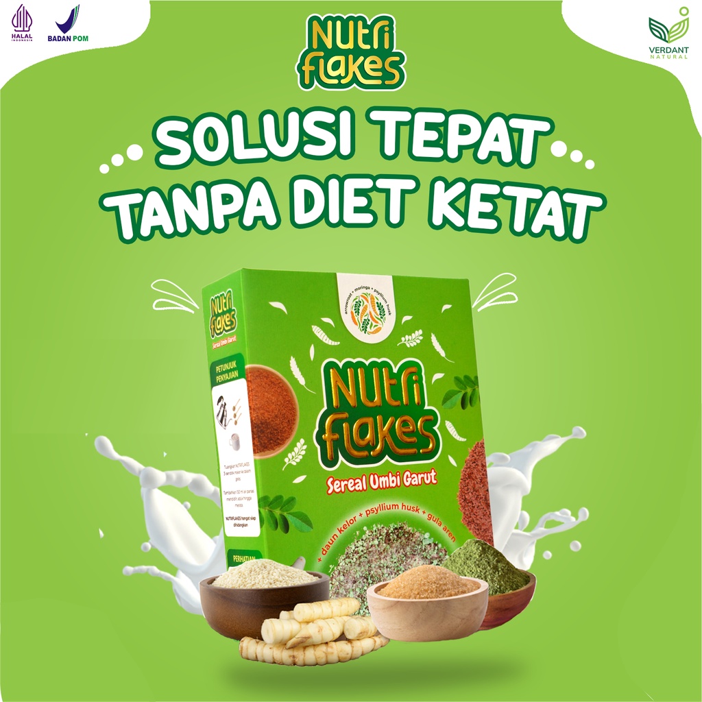 

NUTRIFLAKES - SEREAL UMBI GARUT WITH PSYLIUM HUSK & DAUN KELOR, ATASI ASAM LAMBUNG NAIK, GERD, MAAG