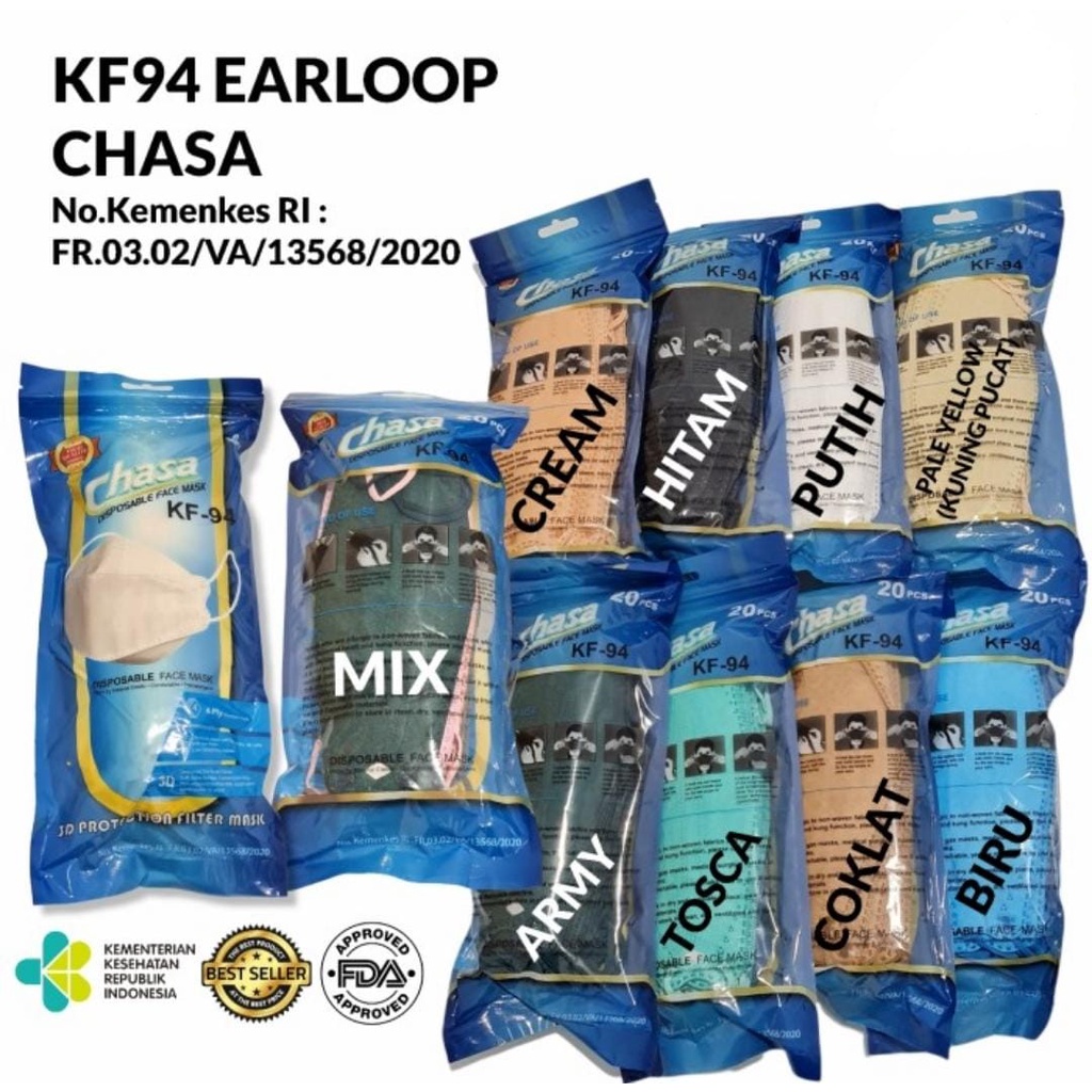 Masker KF94 3D Evo 3Ply Varian MIX Embos isi 20pc Sachet Pack Premium