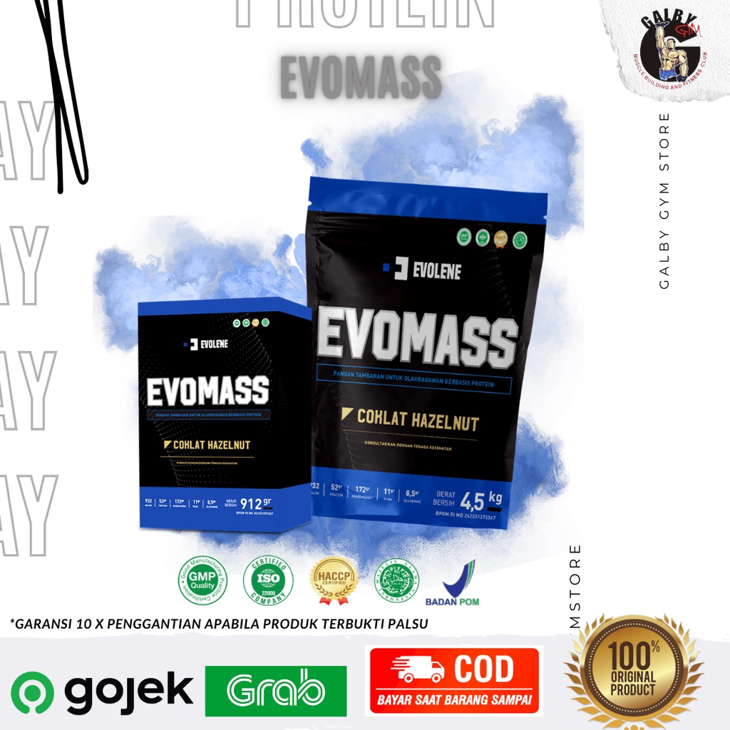 Evo Mass 4,5 Kg (10lbs) BPOM HALAL EVOMASS GAINER EVOLENE SUSU PROTEIN EVOMAS COKLAT HAZELNUT