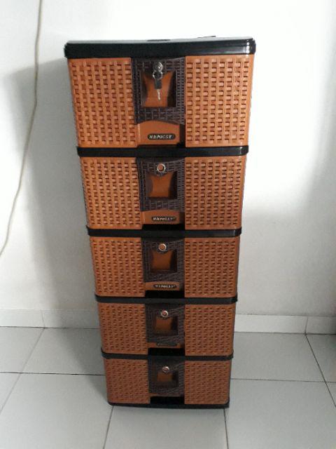 Container / Lemari Pakaian Napolly Plastik Motif Rotan Susun 4 Dan Susun 5