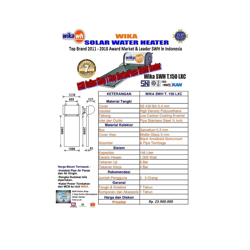 Wika SR150L1 Pemanas Air Solar 150 Liter