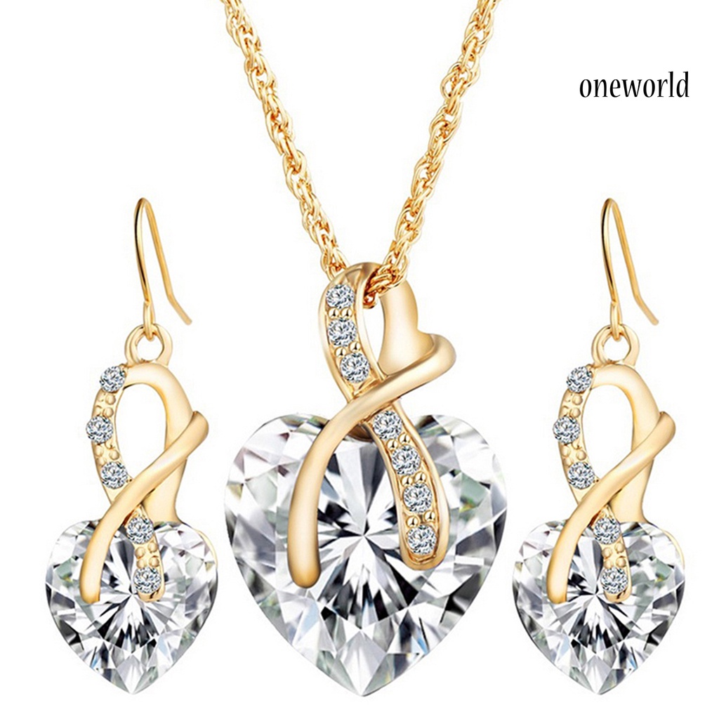 OW@ Jewelry Set Heart-Shaped Durable Alloy Necklace Earrings Jewelry Sets for Party