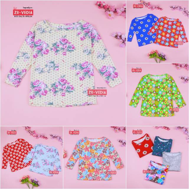 Kaos Motif Andin uk 1-5 Tahun / Baju Lengan Panjang Anak Perempuan Cewek Kaos Adem Murah Branded