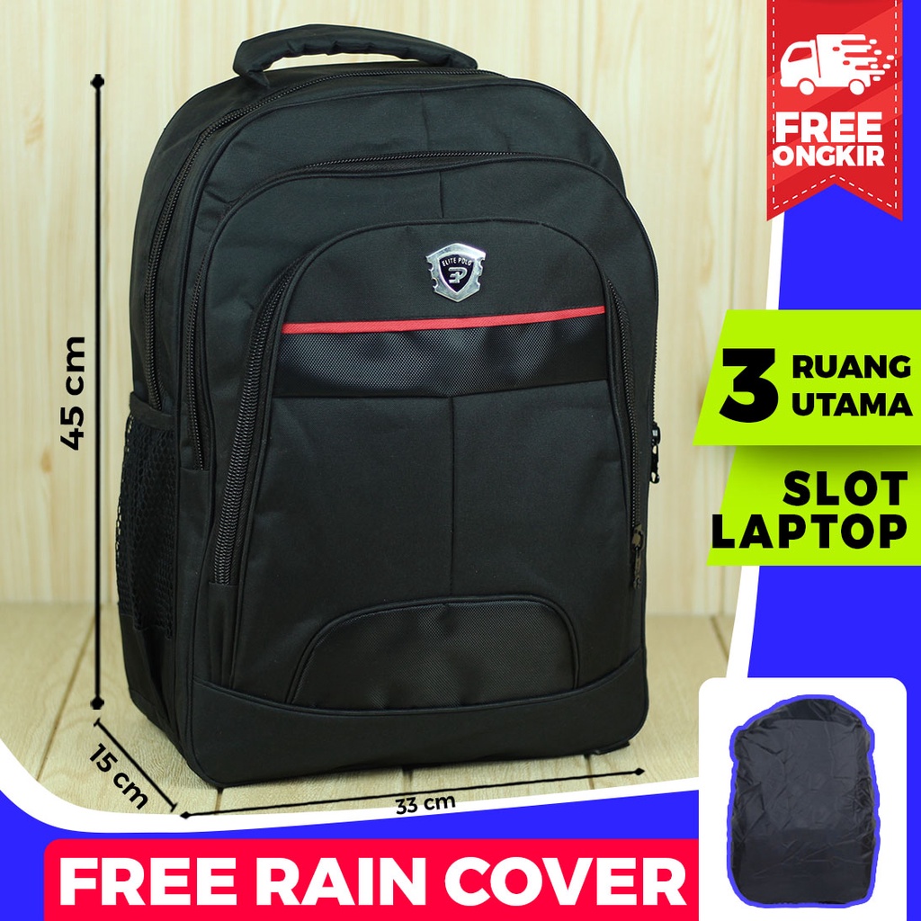 Tas Gendong Elite Polo List Merah B Ransel Sekolah Kuliah Kerja Pria Bahan Tebal Kuat Awet Trendy