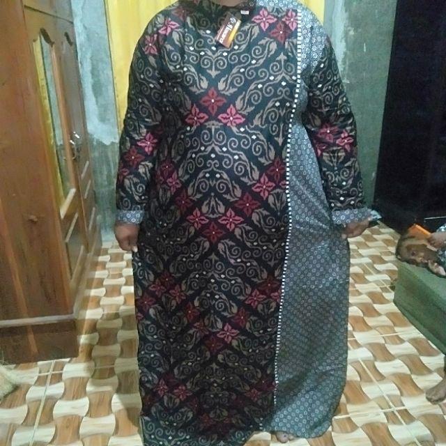 [ Super Jumbo ] Terbaru Gamis Batik Modern Sekar Wangi Jumbo Big Size Ld 140cm Pj 140cm Warna Hitam