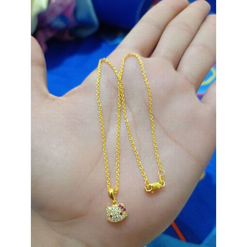 KALUNG ANAK NORI MESIN + LIONTIN HELLO KITTY PERAK 925 LAPIS MAS 24K