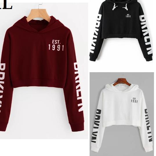 WDK-5980 MichelleStore Sweater Crop Hoodie Jumbo BRKLYN EST 1991 Fit XL ,,..