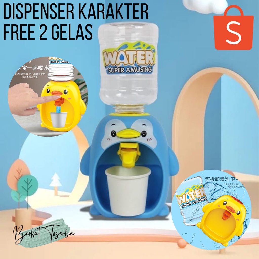 VS BG - Dispenser Mini Galon Portable Anak Air Minum Karakter Kodok Keropi Katak Bebek Dispenser Anak