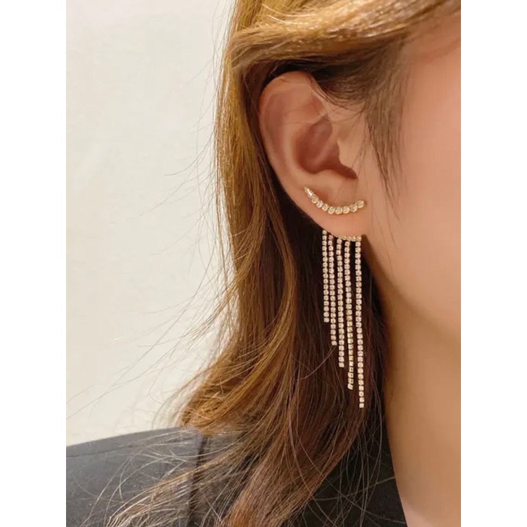 Anting Gantung Sterling Silver 925 Model Rumbai Berkilau Untuk Wanita / Pernikahan