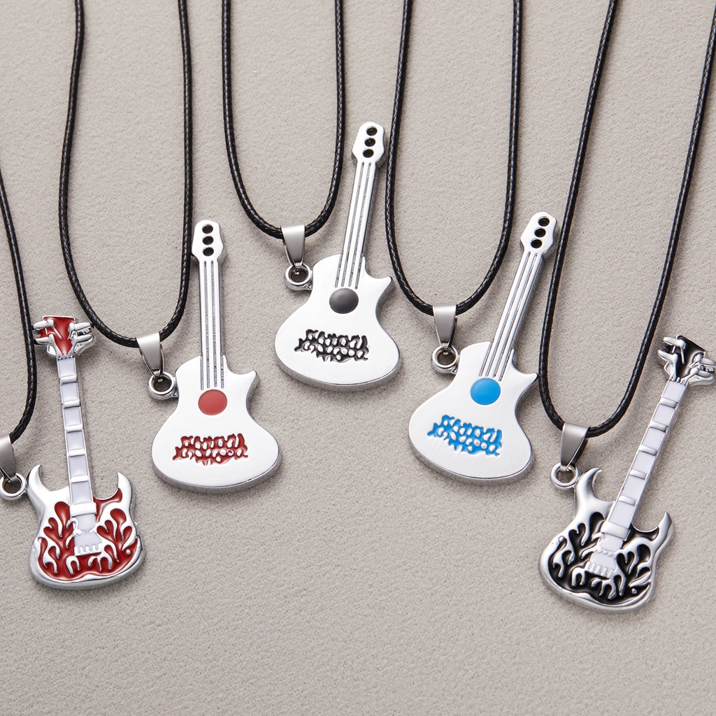 Kalung Liontin Bentuk Gitar Biola Bahan Stainless Steel Gaya Hip Hop Punk Rock Untuk Pria Dan Wanita