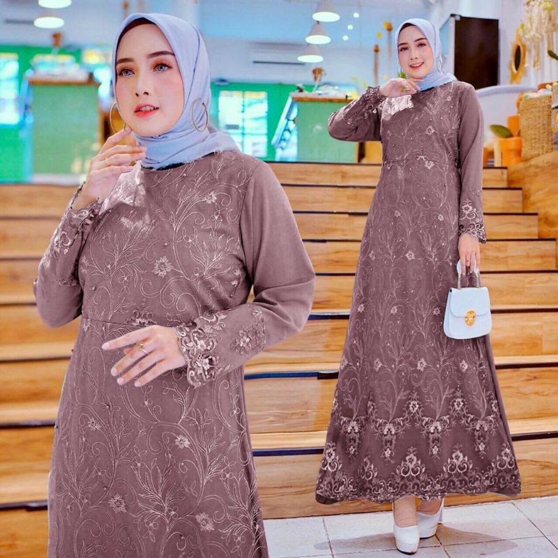 SYAFIN FASHION _ Gamis Kondangan Baju Gamis Brukat Tile Remaja Dewasa Seragam Pesta Wanita Muslim ga