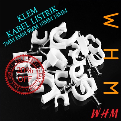 KLEM KABEL LISTRIK PLASTIK WARNA PUTIH + PAKU BETON ANTI KARAT UKURAN 7mm 8mm 9mm 10mm 18mm / 50PCS