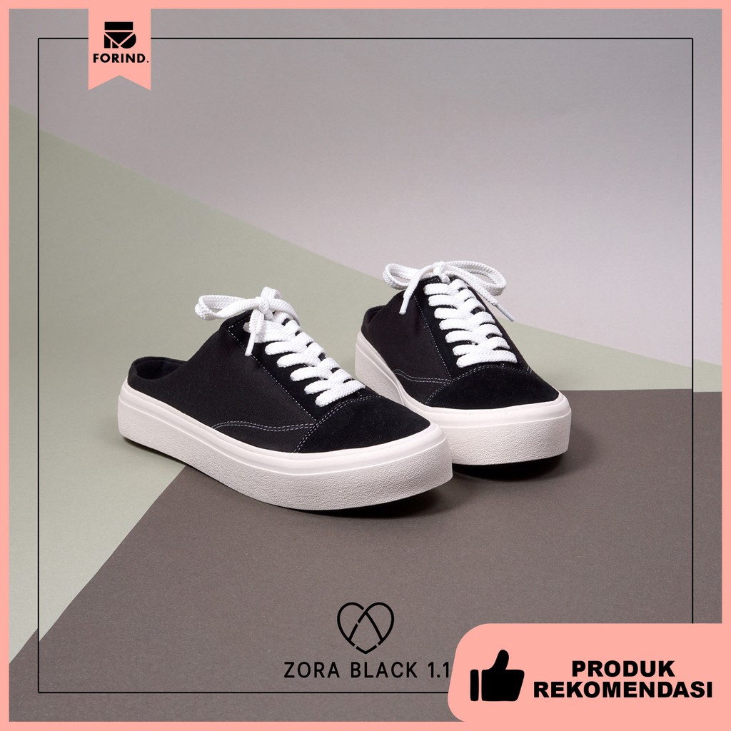 Zora Black | Sepatu Sneaker Slop Slip Simple Wanita Cewek Women Sneakers Footwear | FORIND Favshoes