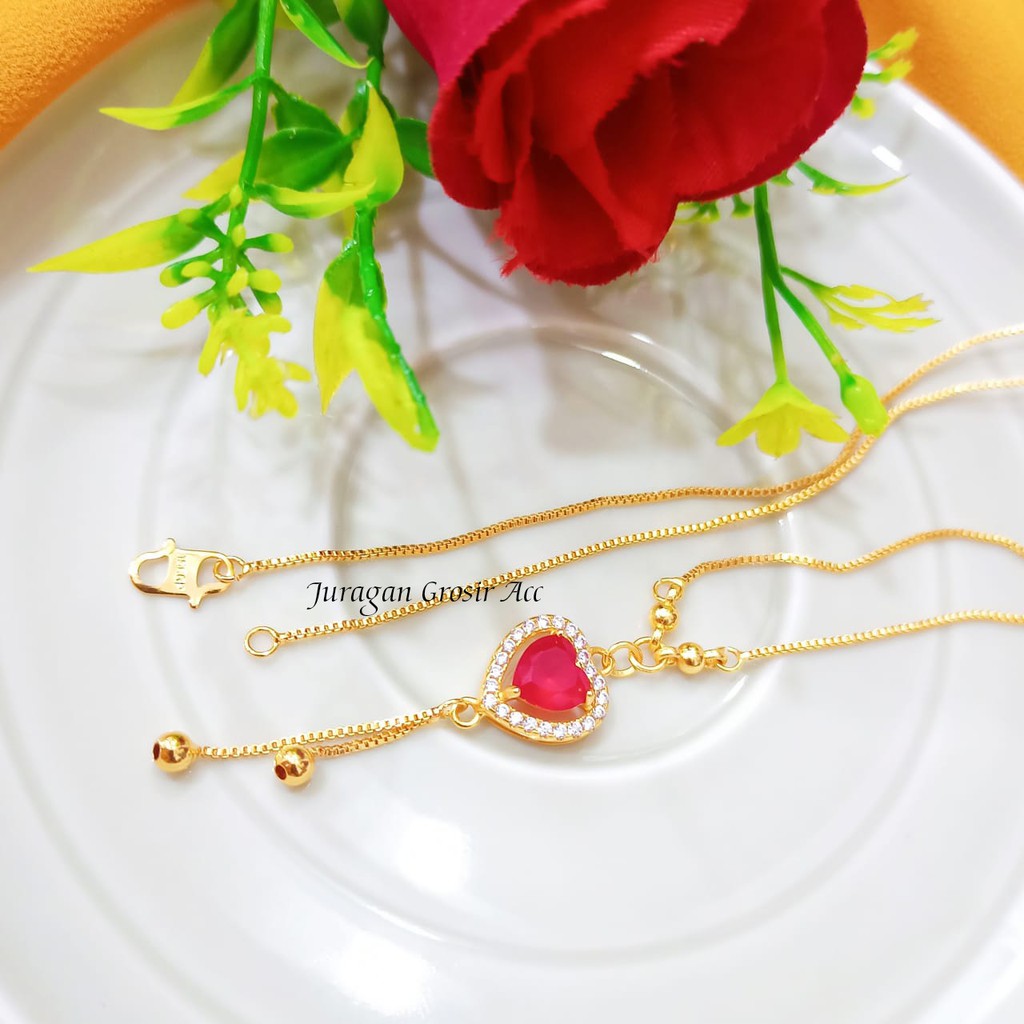 Kalung Wanita Model Love Red Crystal Elegan Menawan Anti Karat/Tidak Luntur