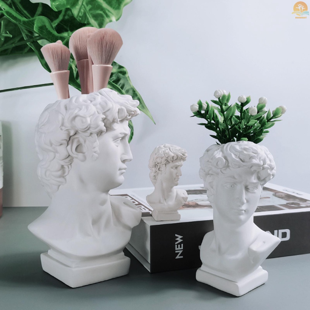 Resin White Sculpture Gypsum Head Makeup Brush Pen Holder Flower Vase Table Decoration