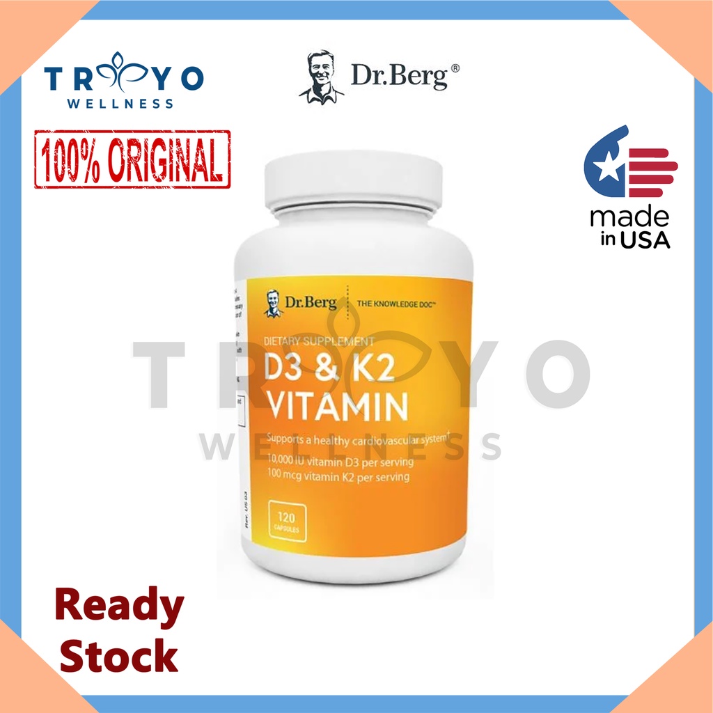 Dr Berg D3 K2 Vitamin D3 10000 IU K2 100 mcg MK7, 120 Caps USA Original