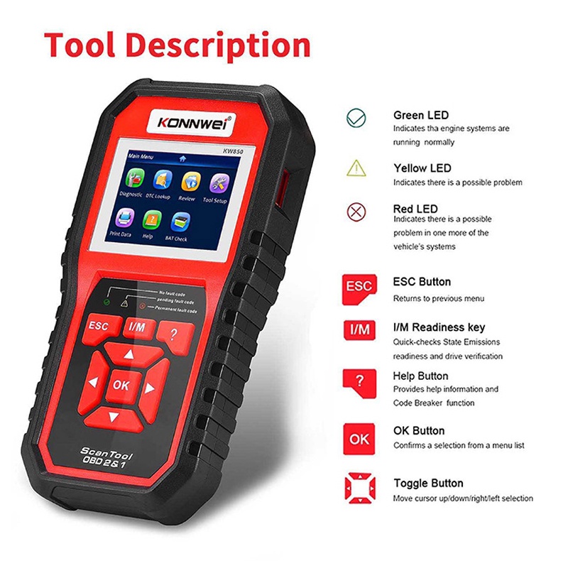 KONNWEI OBD2 Scanner Alat Scanner Diagnostik Pembaca Pemindai Mobil Sistem Lengkap