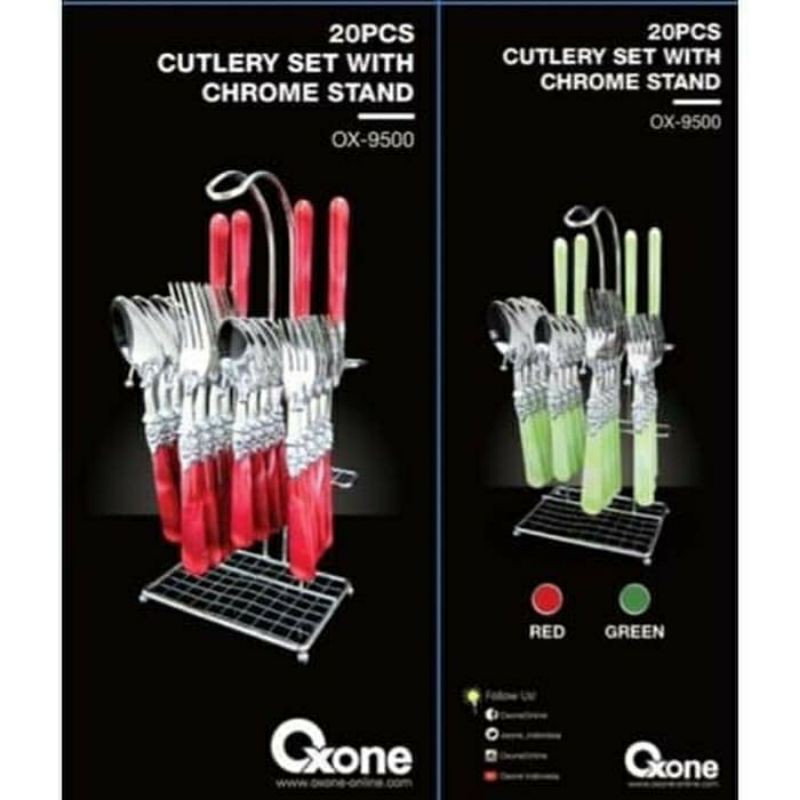 Oxone Cutlery Set With Chrome Stand / Sendok &amp; Garfu Set 20 Set OX9500