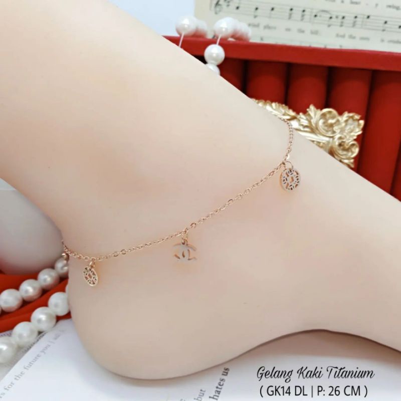 gelang kaki titanium lapis emas 24k