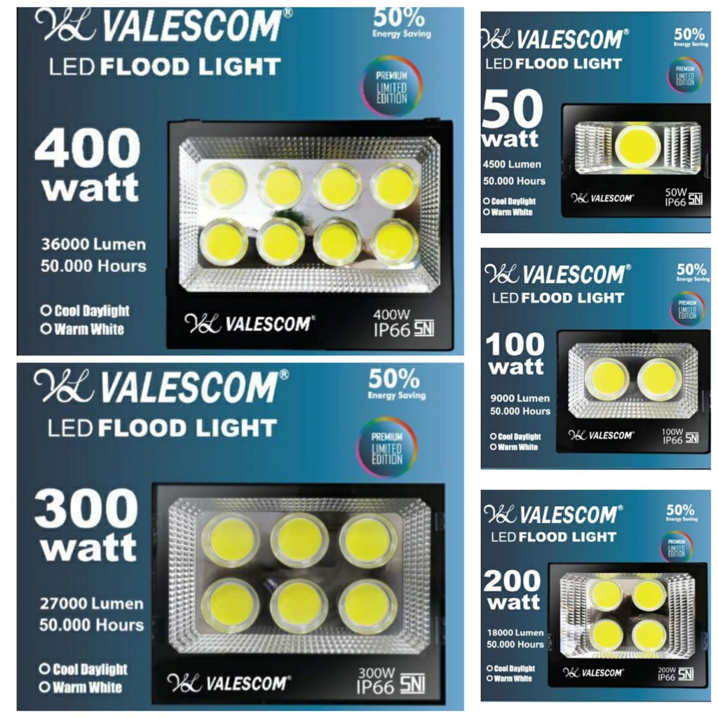 Lampu LED Tembak COB Valescom 50,100,200,300 &amp; 400 Watt ip66 SUPER BRIGHT