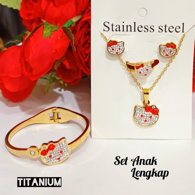 COD || Set Perhiasan TITANIUM Anak Karakter permata zircon GOLD TIDAK LUNTUR, TIDAK BERKARAT