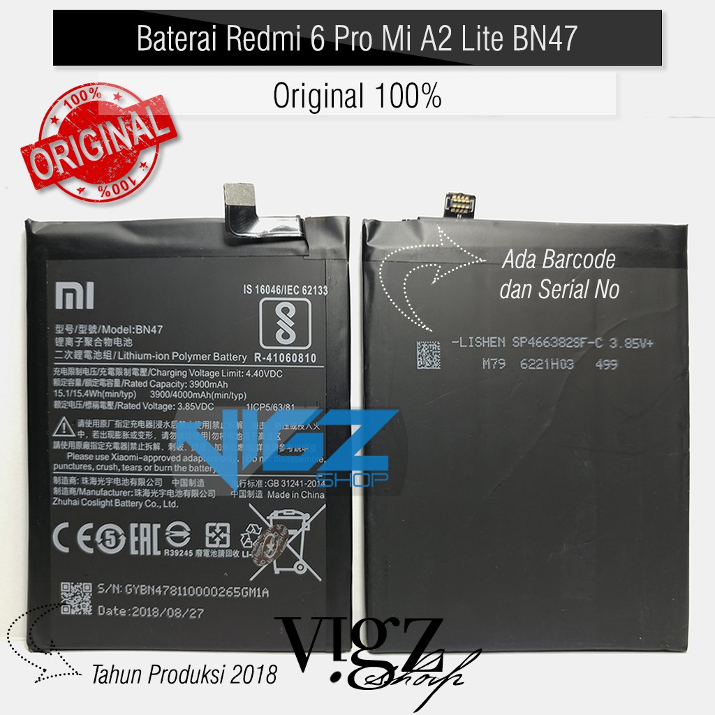 Baterai Redmi 6 Pro Mi A2 Lite BN47 Original 100%