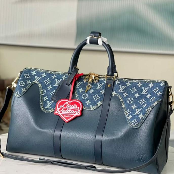 TAS TRAVEL LV KEEPALL BANDOULIERE 50 BLUE DENIM MONOGRAM MIRROR VIP DSG531ESG