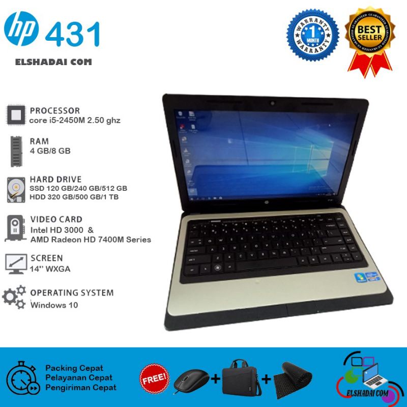 HP 431   core i5-2450M ram 4gb hdd 320gb HDD hdmi 14" inch mulusss   bat OK