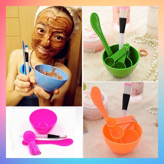 Mangkok Masker Set / Mask Bowl / Mangkok Masker DIY 4 IN 1 / Kosmetik / Brush / Kuas / Mangkok Masker Set 4IN1 / Mangkuk Masker Set Plus Kuas Sendok dan Pengaduk / Mask Bowl