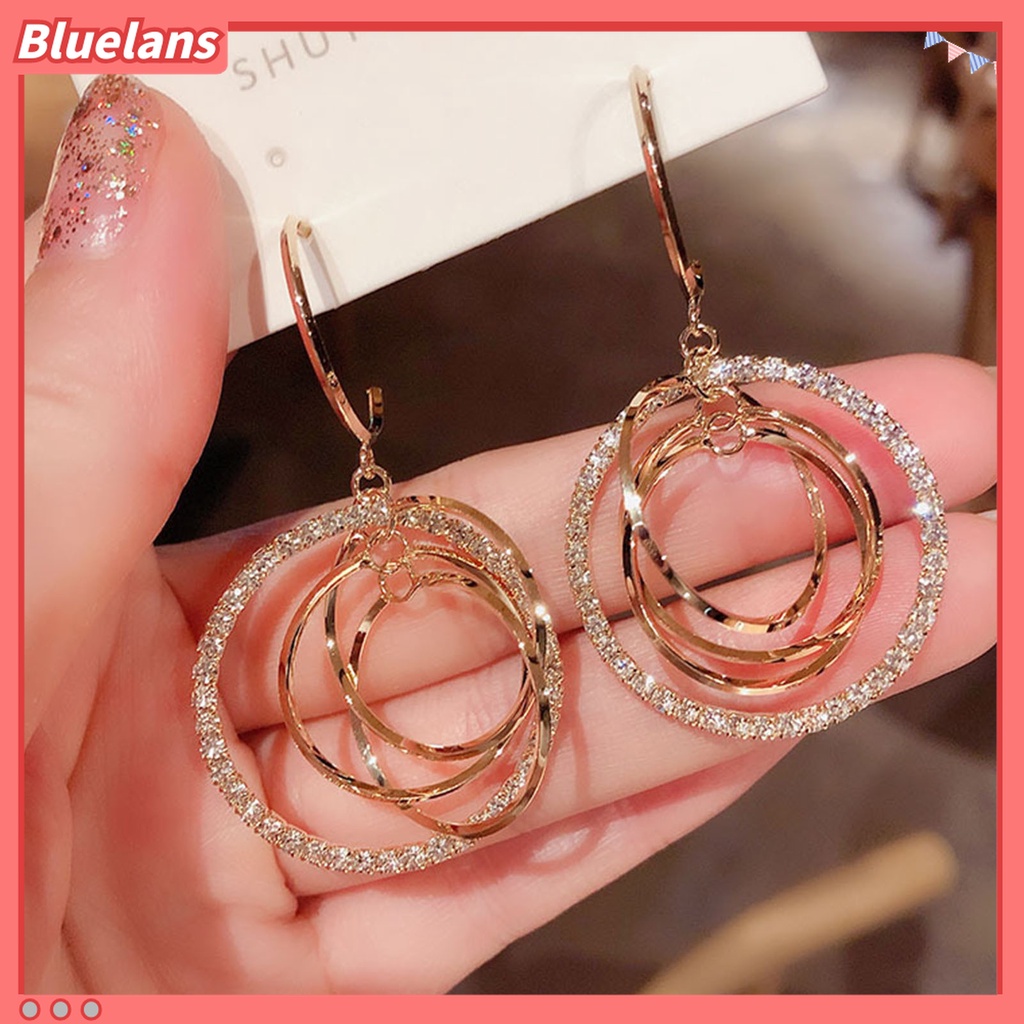 1 Pasang Anting Hoop Berlian Imitasi Shiny Bentuk Bulat Geometris Untuk Hadiah Pernikahan