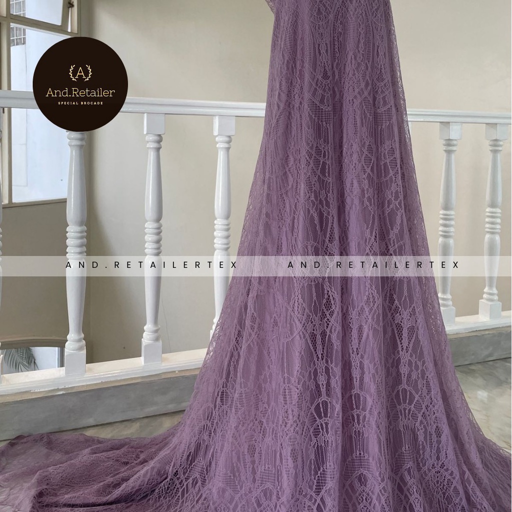 Bahan Kebaya Semi France Panel per 2,5m Lace Chantily Shantily Motif New Series Warna Dusty Purple