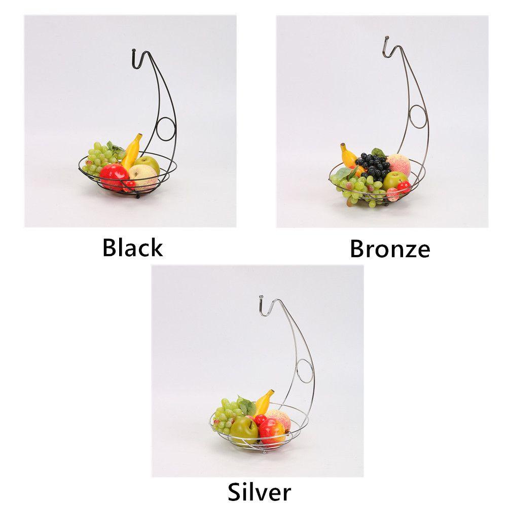 TOP Keranjang Buah Metal Drain Storage Basket Banana Hanger Rak Keranjang Penyimpanan Buah