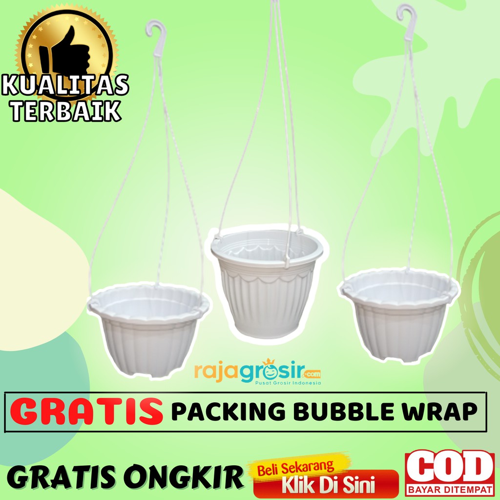 POT BUNGA MINI KECIL GANTUNG PLASTIK PUTIH HIAS TANAMAN MURAH KAKTUS TAWON BERKULITAS