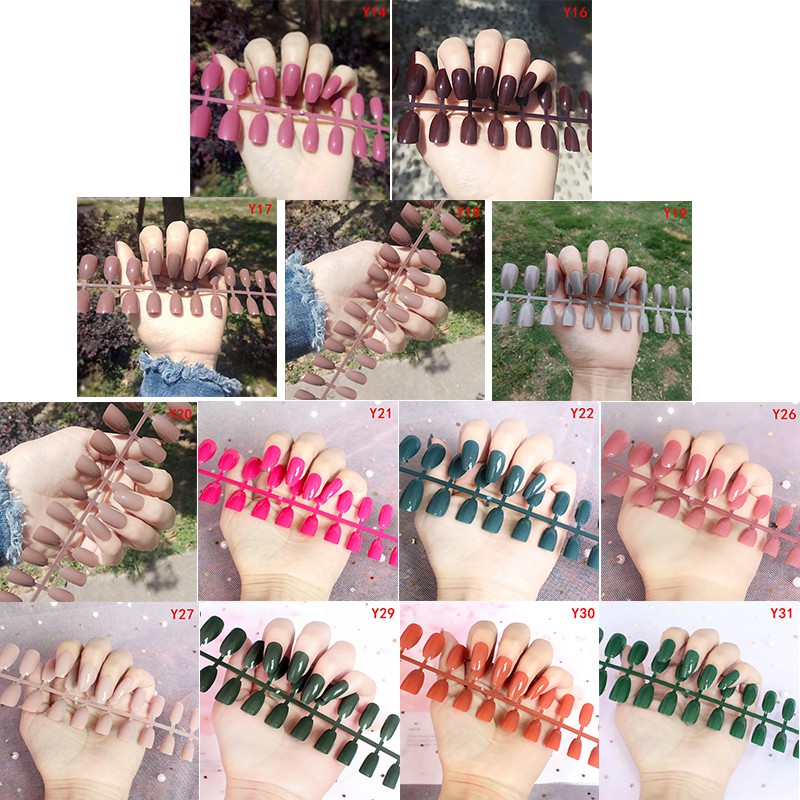 24 Pcs Kuku Palsu Bahan Akrilik Gaya Perancis Untuk Nail Art