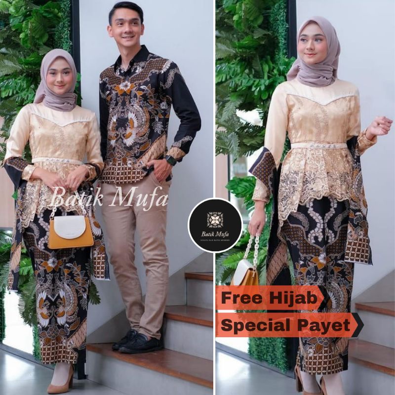 kebaya batik modern couple aleena gold | couple kondangan kebaya tunangan, lamaran