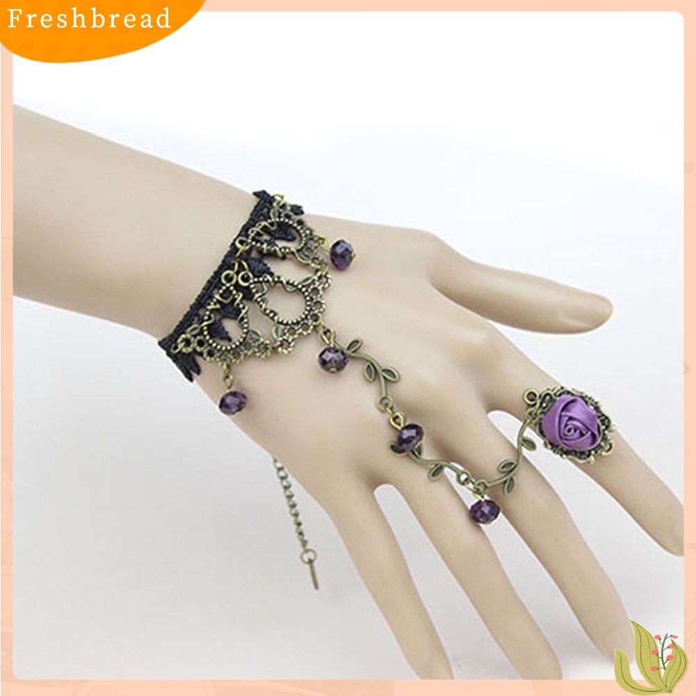 [TERLARIS]Gothic Jewelry Women Lace Flower Hand Slave Chain Ring Harness Bracelet Gift