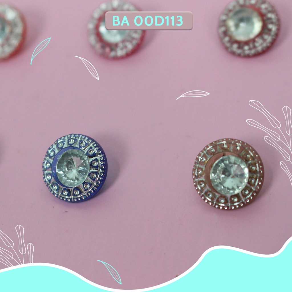 Kancing Akrilik Motif Full Permata Silver 12mm