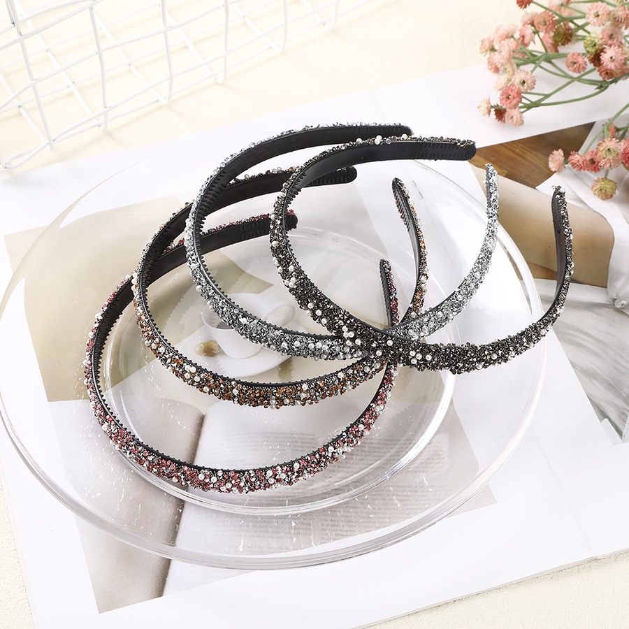 Korean Pearl Rhinestone ThinHeadband Crystal Plastic Hair Band For Woman Hair Accessories