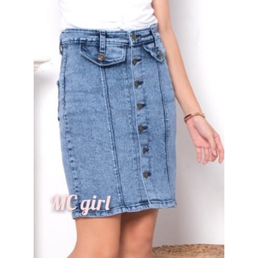 MC girl - Rok Jeans Tulang Full Kancing Depan Wanita / Rok Span Pendek Bukaan Kancing Depan Garis Cewek