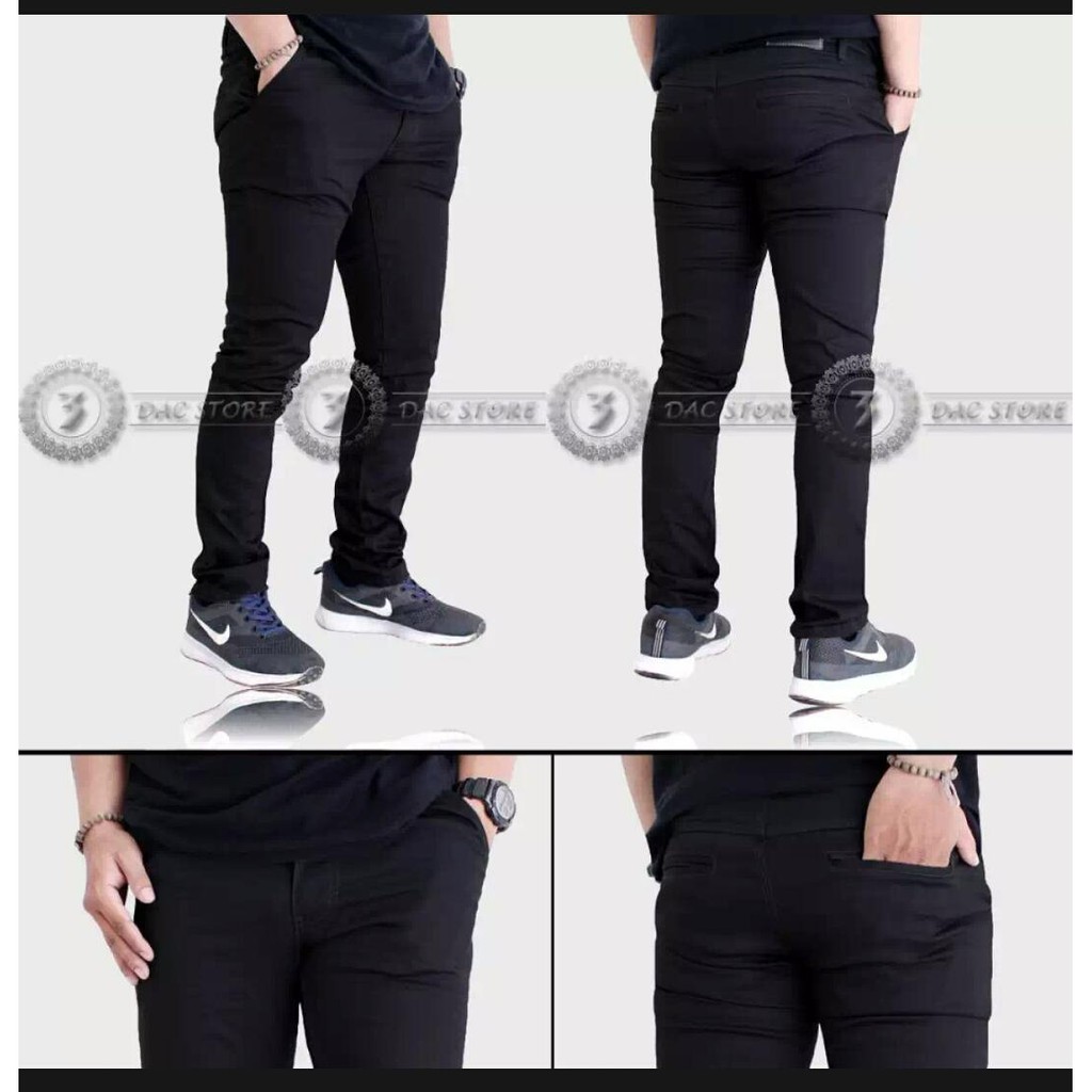 Celana jeans panjang hitam pria