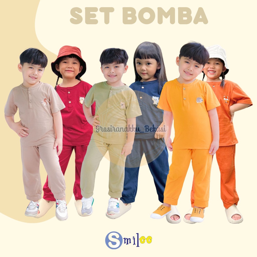 Setelan Anak Smilee Unisex Bomba Mix Warna Size 1-5thn