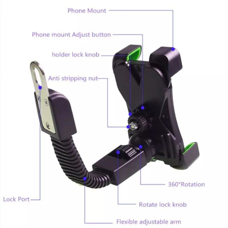 Phone Holder Dudukan Handphone Hp Sepeda Motor Spion Universal 6.5inci