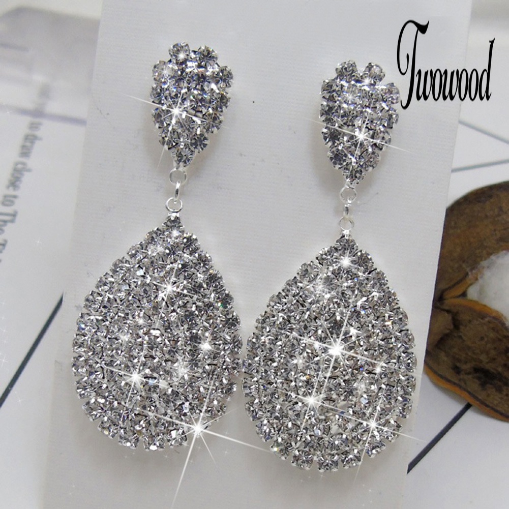 Anting Stud Berlian Imitasi Model Waterdrop Menjuntai Untuk Wanita