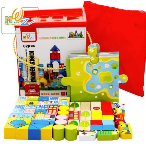 TweedyToys - Blok Bangunan Dus - Balok Susun Transportasi 62 Pcs