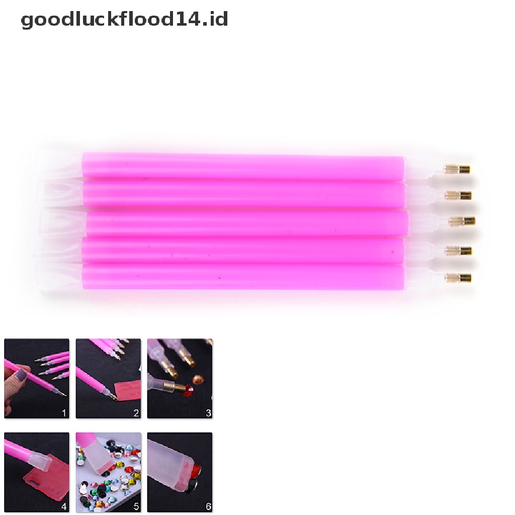 [OOID] 5Pcs/set Dual-ended Nail Art Rhinestone Gem Picker Pink Dotting Pen Manicure ID