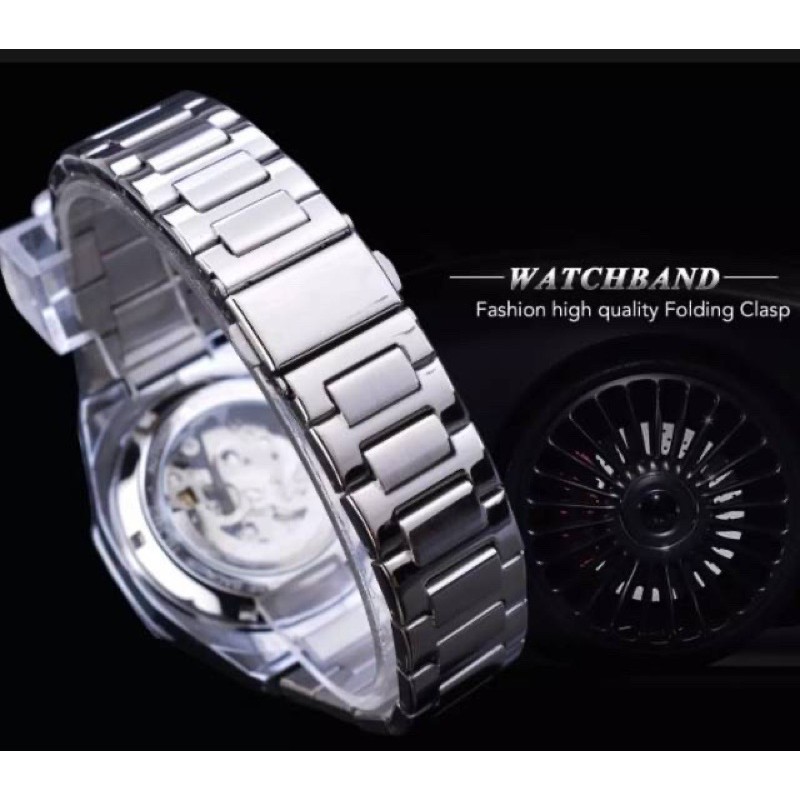 Jam Tangan Forsining Oak Automatic Transparan Mewah Berkelas Silver Black