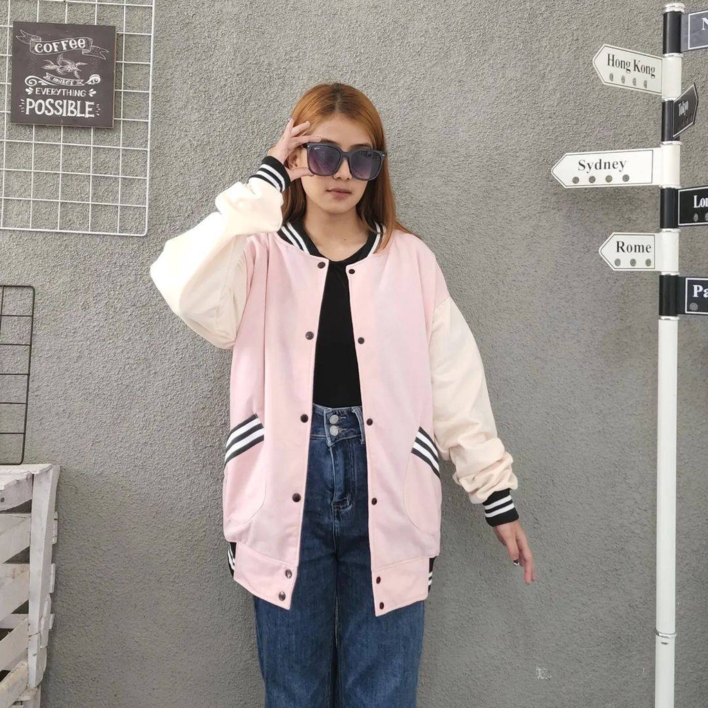 OVAL BASEBALL Sweater Jacket Varsity Baseball Oversize Outerwear Pria Wanita Kekinian Gaya Casual Stylish Ala Korean