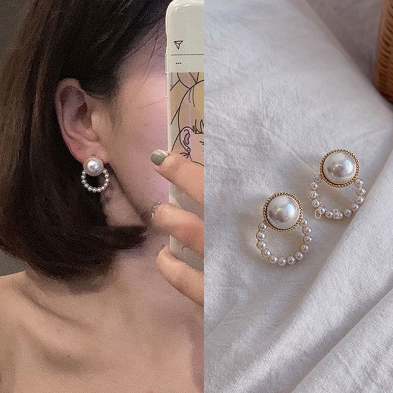 2021 Korean New Simple Fashion Geometry 925 Silver needle Stud Earrings / Trend Simulation Sweet Pearl Flower Alloy Earrings