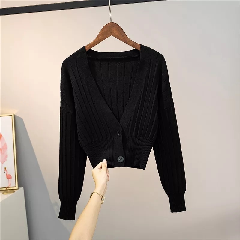 Crop Cardigan V Neck Rajut